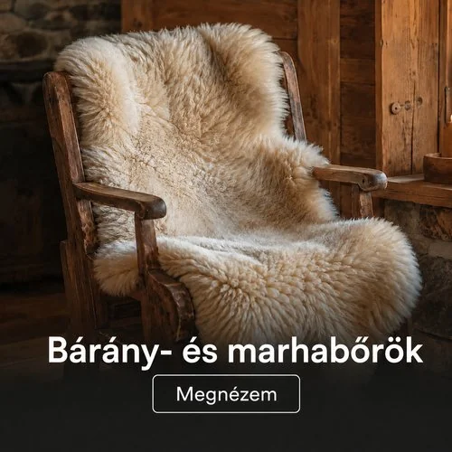 Természetes báránybőr rusztikus fa széken, otthoni dekorációként